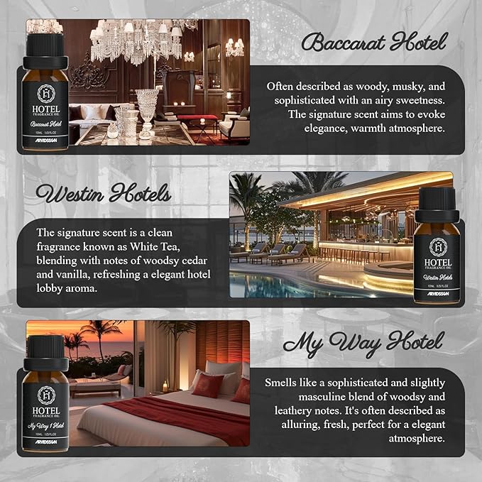 ARVIDSSON Hotel Diffuser Oil Gift Set - Inspired by 5-Star Hotel Scents - Luxury Hotel Essential Oils for Diffuser and Crafting, Hotel Collection Oil Set 6 x 10 mL, 0.34 fl oz