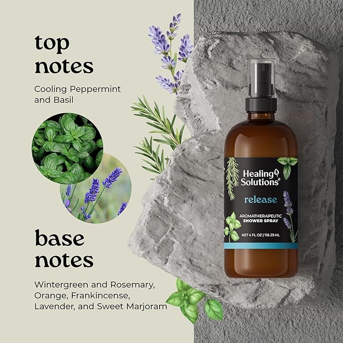 Healing Solutions Aromatherapy Shower Spray, Release Blend, 4oz, Therapeutic Grade Essential Oils, Made in the USA, At Home Spa Experience. Promotes Head Relief