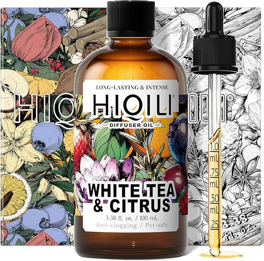 HIQILI White Tea & Citrus Diffuser Oil, Hotel Collection Scented Fragrance Oil for Ultrasonic Diffuser, Relaxing Aromatherapy, Home & Office - 3.38 Fl Oz