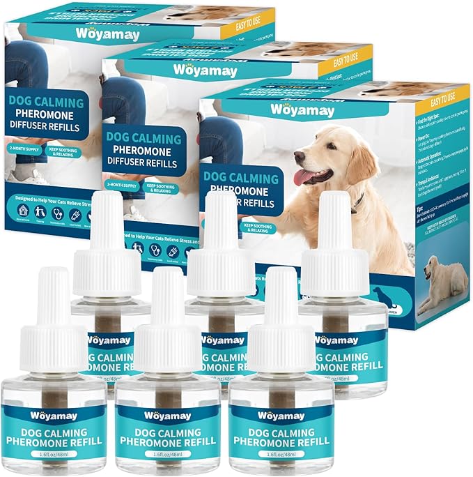 Woyamay Dog Calming Diffuser Refills - 6 Pack Dog Pheromones Calming Diffuser for Dog Anxiety Relief, Dog Pheromone Diffuser, 180 Days Pheromone Diffuser to Calm Dogs, Fits All Common Diffuser Heads