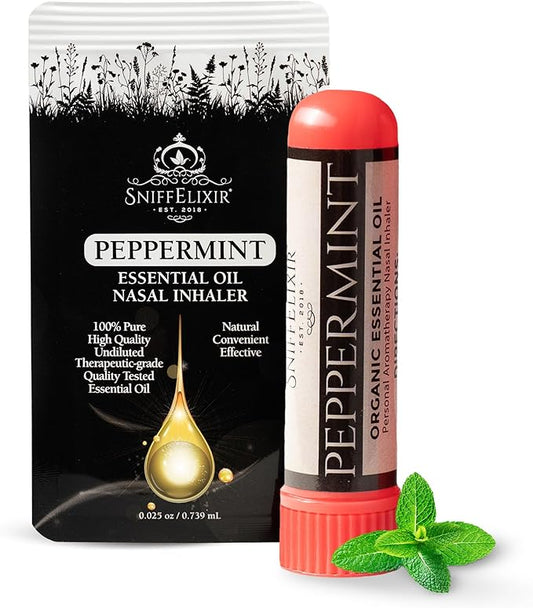 SniffElixir Nasal Stick Inhaler, Vapor Inhaler, Nasal Inhaler Stick, Peppermint Essential Oil Inhaler for Cooling Relief, Head Comfort & Travel Support, Organic Peppermint Oil