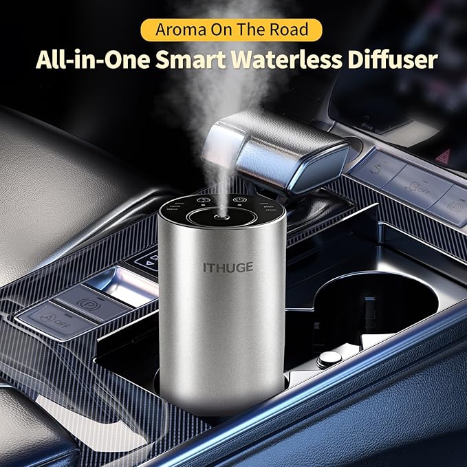 Waterless Essential Oil Diffuser, Portable Nebulizer with 3 Intensity Levels, Battery Powered for Car Home Office (Black)