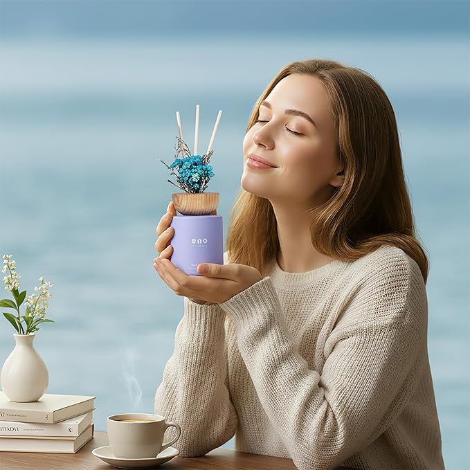 Reed Diffuser Set with Dried Flowers, 5.1oz Essential Oil Home Fragrance, Long Lasting Air Freshener for Bathroom Shelf Decor, Housewarming Gift, Morning Garden Scent