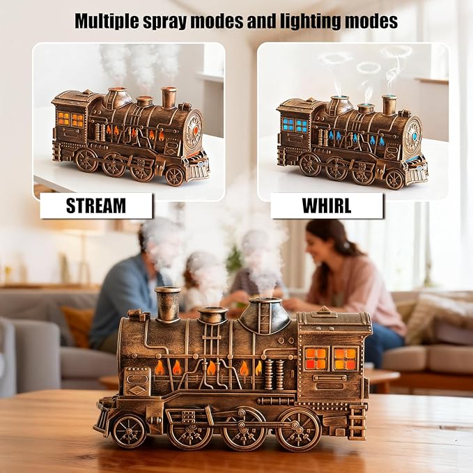 Cool Mist Train Humidifier & Essential Oil Diffuser for Bedroom, Jellyfish-Shaped 300ml Dual Outlet Aroma Diffuser with 2/8H Timer, Kids Nightstand, Office Desk, Nursery Humidifier (Bronze)