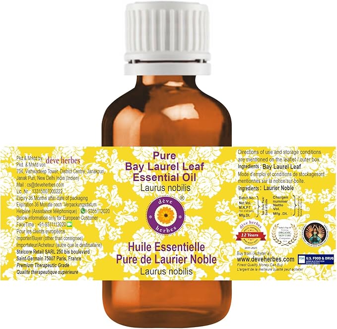 Deve Herbes Pure Bay Laurel Leaf Essential Oil (Laurus nobilis) Steam Distilled 30ml (1 oz)