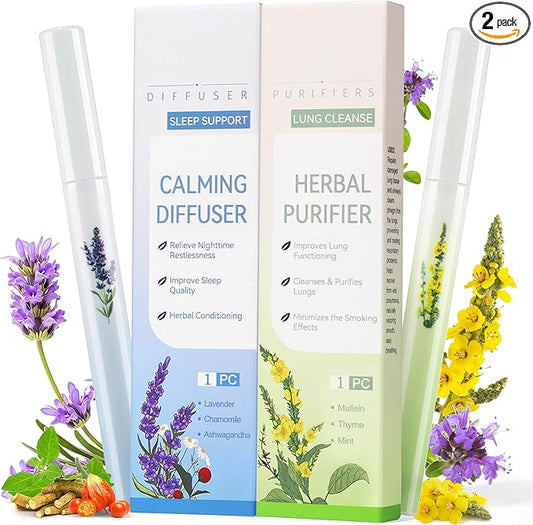 2 Pack Herbal Diffuser Pen Set, Night & Day Relax Duo with Mullein & Melatonin for Daytime Fresh Breath, Nighttime Calm Sleep Support, 1200 Total Uses