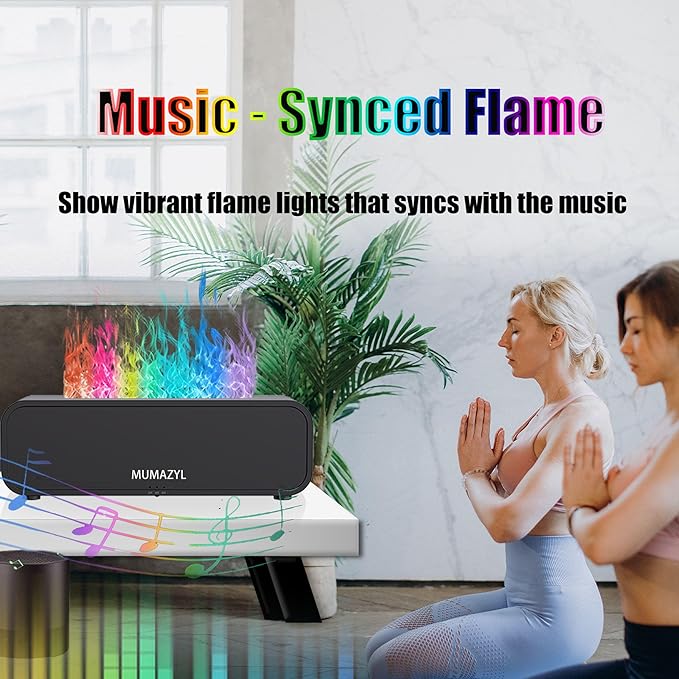 Essential Oil Diffuser, Flame Essential Oil Diffuser Humidifier, Music Sync Colorful Flame Diffuser, Timer & Waterless Auto Off 250ml Humidifier with 7 Colors Light for Home (Black)