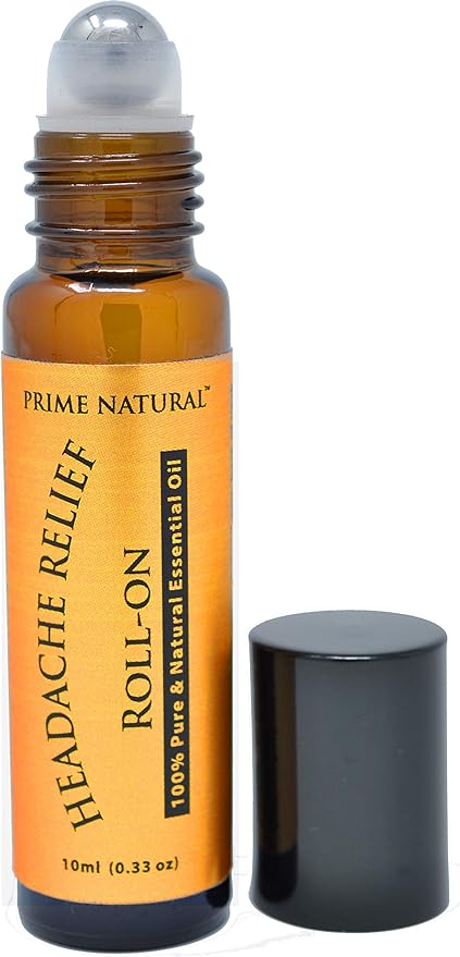 PRIME NATURAL Headache Relief Essential Oil Roll On 10ml, Pre-Diluted, Ready to Use Roller for Migraine, Tension, Calming, Soothing, Grounding, Sore Muscles, Sprain & Sleep