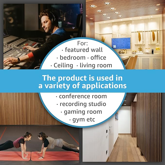 Art3d 4-Piece Wood Slat Acoustic Panels for Stylish Decor and Noise Reduction, 3D Textured Panel for Ceiling and Wall, Cherry