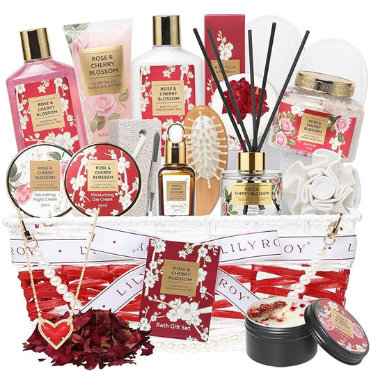 Mother‘s Day Gift Basket for Women, Gifts for Women - Rose Spa Gift Basket for Women, Bath and Body Gift Sets for Mom, Skin Care Set for Women | Spa Kit, Gifts for Christmas, Valentines Day, Birthday