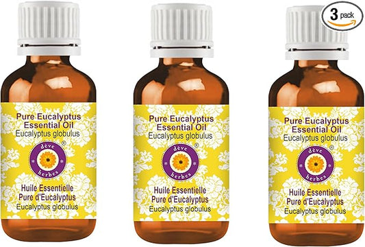 Deve Herbes Pure Eucalyptus Essential Oil (Eucalyptus globulus) Steam Distilled (Pack of Three) 100ml X 3 (10oz)