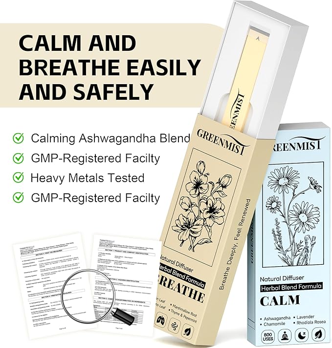 Natural Herbal Diffuser Pen Combo Pack (2 Pack), Mullein & Peppermint + Ashwagandha & Lavender, Plant-Based Aromatherapy Diffusers, Calming & Refreshing Herbal Aroma, Up to 800 Uses Each