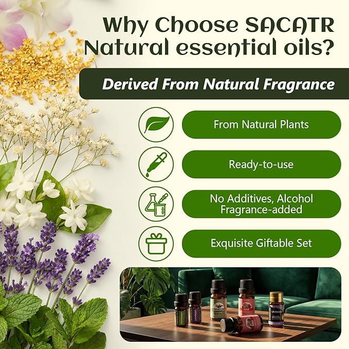 SACATR 60 Bottles Premium Essential Oils Set - Natural Essential Oils for Diffuser, Humidifier, Candle and Soap Making（60x5 ML）