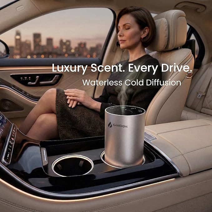 GentleJet LiteMist Waterless Nebulizing Essential Oil Diffuser – Cold Air Aromatherapy, USB-C Cordless 2000mAh Battery, Aluminum Portable for Home Office Car, 20ml