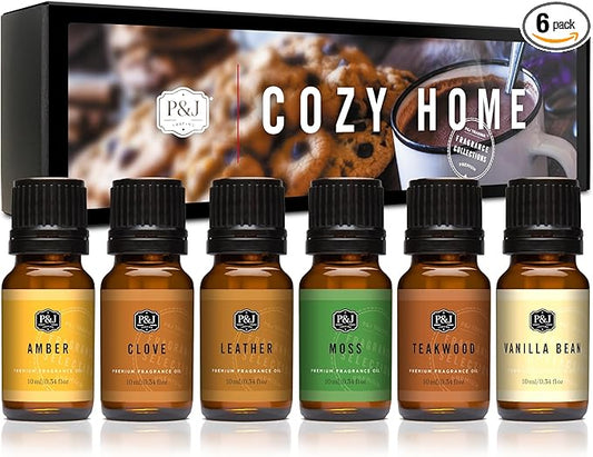 P&J Trading Fragrance Oils for Diffusers for Home Cozy Home Set Fragrance Scents for Candle Making - Soap Making Supplies - Car Diffuser Scents - Essential Home Gift Set - Amber, Clove & More