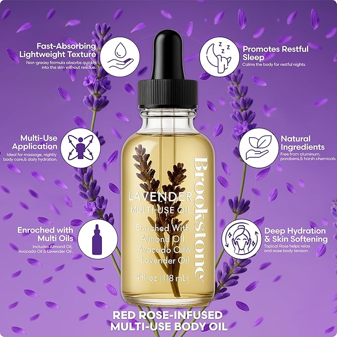 Brookstone Lavender Multi-Use Essential Oil - Calming Scent for Stress Relief, Skin & Hair Care