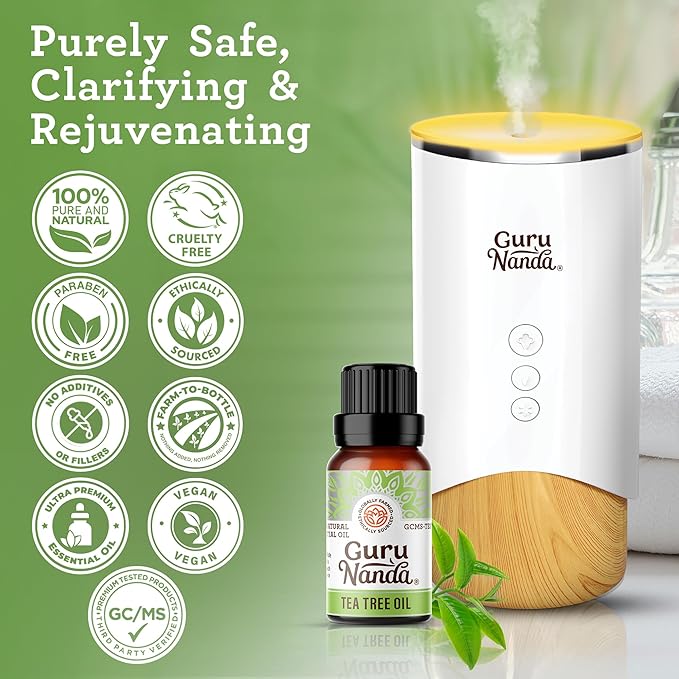GuruNanda Tea Tree Essential Oil (2x0.5 Fl Oz) - 100% Pure, Undiluted Aromatherapy Oil for Diffusers, Massage, DIY Recipes, Helps in Skin & Hair Care
