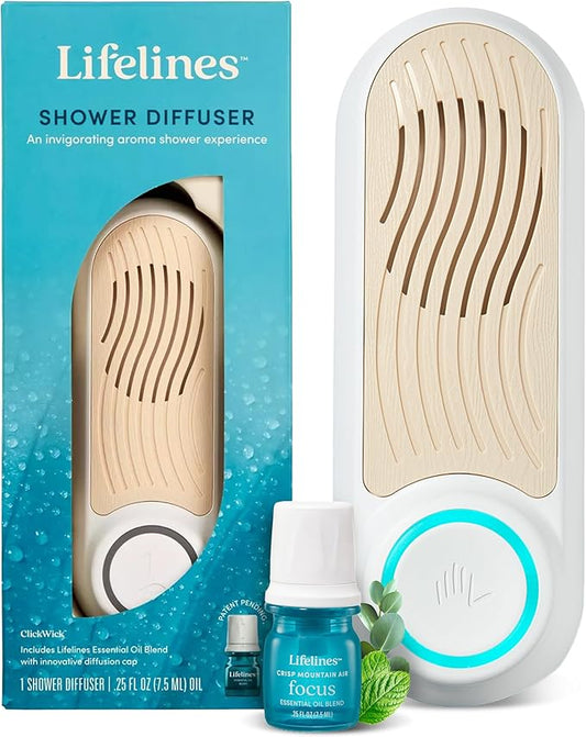 Lifelines Shower Diffuser - Wall-Mounted Essential Oil Diffuser for Showers - Aromatherapy Diffuser for Home Spa Experience, Auto Shut-Off Feature - ClickWick Essential Oil Blend Included