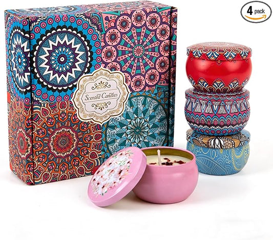 Scented Candles Gift Set for Women – 4 Pack Soy Wax Aromatherapy Candles with Essential Oils, Natural Long Lasting Candles for Stress Relief, Relaxation, Home Decor Gifts