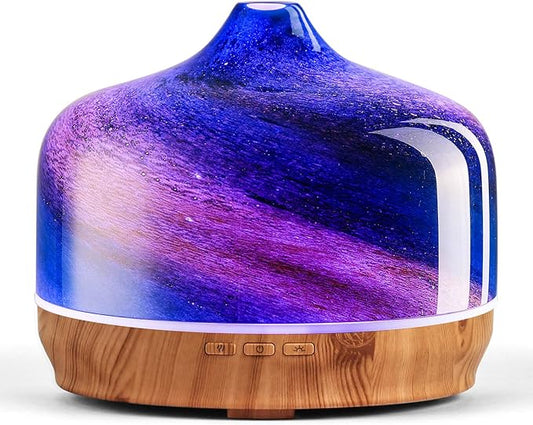 Porseme 500ml Glass Essential Oil Diffuser Aromatherapy Ultrasonic Cool Mist Humidifier 15-21 Running Hours Waterless Auto-Off Air Diffusers for Sleeping Yoga Working Spa(Galaxy)