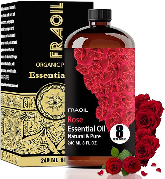 Rose Essential Oil, Rose Oil 8 Fl Oz 240ML for Diffuser Humidifier Yoga Cleaning DIY Candle Soap Making Perfume Gift for Women Essential Oils FRAOIL (Rose 8 Fl Oz (Pack of 1))