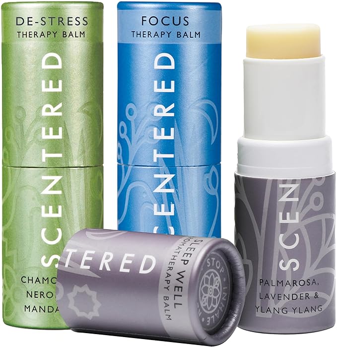 Scentered Aromatherapy Balm Gift Set - Calm & Confident (Pack of 3) - Sleep Well, De-Stress, Focus - Rosemary, Cedarwood, Lavender Essential Oils - Aromatherapy Gifts for Women