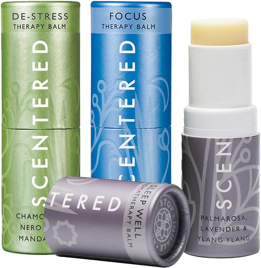 Scentered Aromatherapy Balm Gift Set - Calm & Confident (Pack of 3) - Sleep Well, De-Stress, Focus - Rosemary, Cedarwood, Lavender Essential Oils - Aromatherapy Gifts for Women