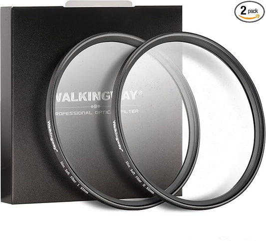 Walking Way 55mm White Mist Diffusion Filter Set (Soft 1 & 2), Soft Focus Dreamy Fog Effect Lens Filter 2pcs, Softening Diffuser For Video/Vlog/Portrait, Ultra-Slim Frame, Optical Glass, No Vignetting
