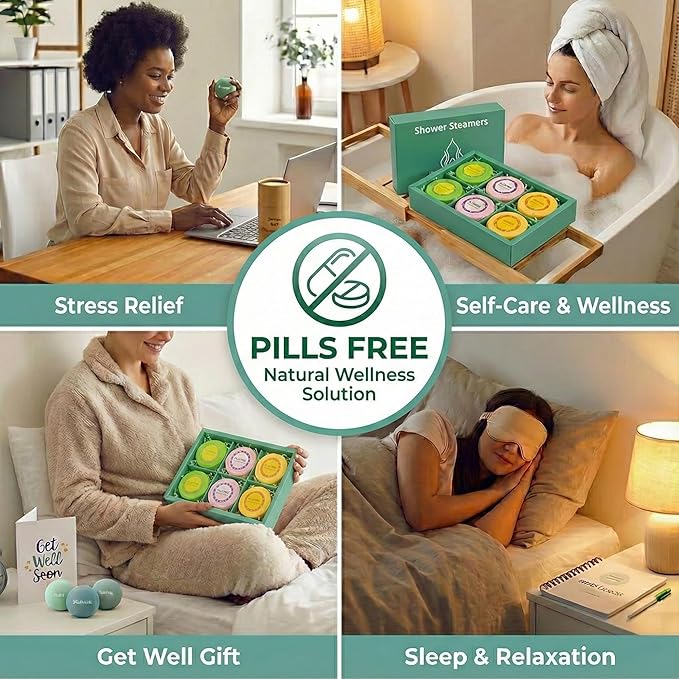 Stress Relief Gifts with Heated Eye Mask, Stress Balls for Adults, Shower Steamers & Adult Coloring Book for sinus relief – Self Care Relaxation Kit, Anxiety Relief Items and Mother's Day