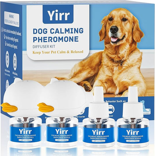 Dog Calming Pheromone Diffuser Kit, 120 Days Long Lasting Calming Diffuser for Dogs, Relieves Anxiety, Barking, Fighting, Destructive Behavior & Accidental Peeing, 2 Diffusers 4 Refills, Odorless