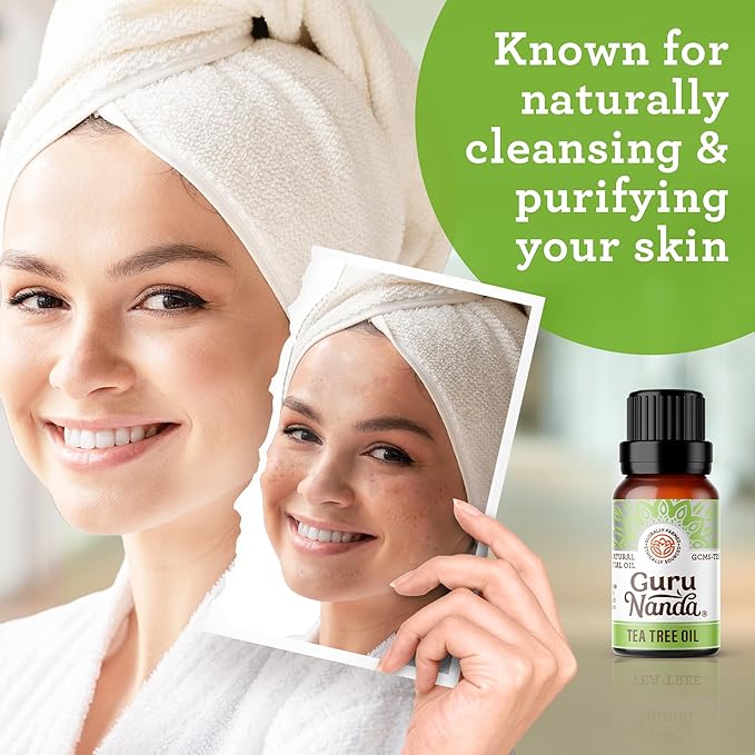 GuruNanda Tea Tree Essential Oil (2x0.5 Fl Oz) - 100% Pure, Undiluted Aromatherapy Oil for Diffusers, Massage, DIY Recipes, Helps in Skin & Hair Care