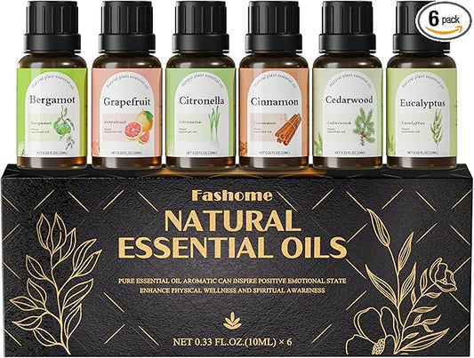 Natural Essential Oil Blend Set - 6x10ml Earthy & Woody Collection - Plant-Based Scented Oils for Diffuser, Home Spa & DIY Crafts - Citronella, Cedarwood, Cinnamon, Bergamot, Grapefruit, Eucalyptus