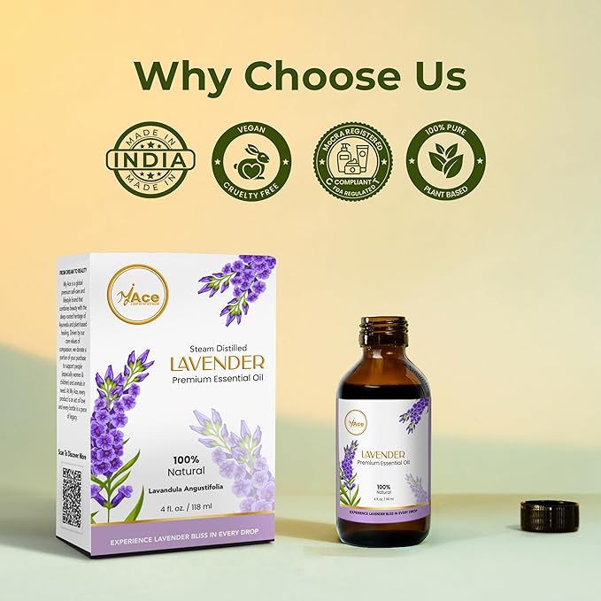 My Ace Lavender Essential Oil 4 fl oz – 100% Pure & Natural Lavandula Angustifolia – Undiluted Steam Distilled Oil for Diffuser, Aromatherapy, Skin, Hair & DIY Candle Making