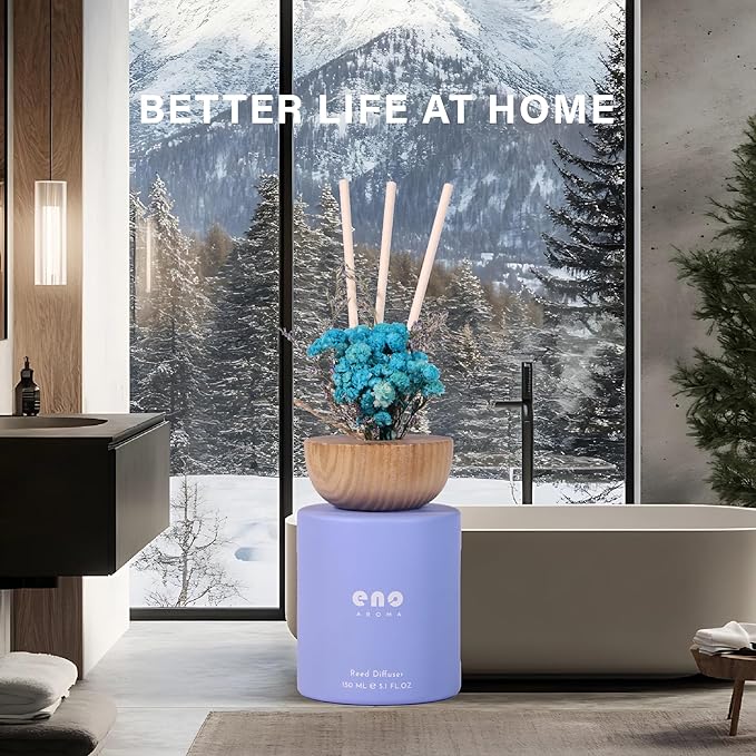 Reed Diffuser Set with Dried Flowers, 5.1oz Essential Oil Home Fragrance, Long Lasting Air Freshener for Bathroom Shelf Decor, Housewarming Gift, Morning Garden Scent