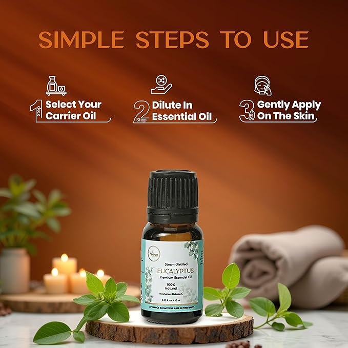 My Ace Eucalyptus Essential Oil – 100% Pure & Natural, Steam-Distilled, Undiluted Oil for Diffuser, Aromatherapy, Massage, Candle & Soap Making – Amber Glass Bottle – 0.33 fl oz