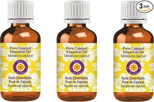 Deve Herbes Pure Cajeput Essential Oil (Melaleuca cajeputi) Steam Distilled (Pack of Three) 100ml X 3 (10 oz)