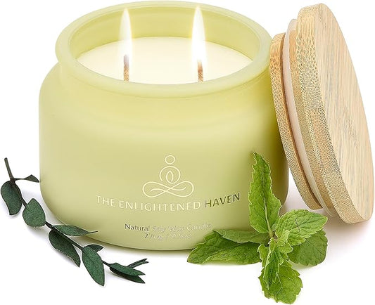 Healing | 2-Wick Scented Candles for Home | Natural Non Toxic Soy Candles with Essential Oils | Eucalyptus & Peppermint | 50 Hour Long Burning | Aromatherapy Candle Jar with Lid - 9.5 oz