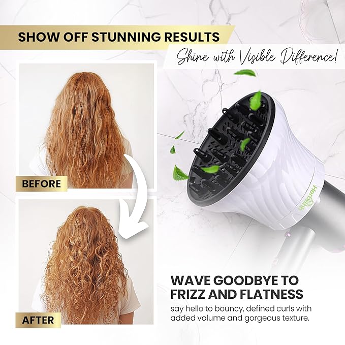 Herbishh Large Universal Diffuser Hair Dryer Attachment Adjustable 1.37" - 3.14" Dryer Diffuser Even Heat Rotary Clip for Curly Definition & Wavy Hair, Reduces Frizz & Adds Volume, Heat Resistant