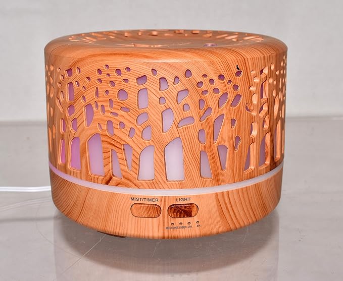 Woodland Trees 500 ml Ultrasonic Quiet Cool Mist Humidifier Diffuser for Essential Oils, 7 Colored LED Lights, 6hr Auto Shut Off and 1/2oz of Premium Sensual Amber ScentedOil