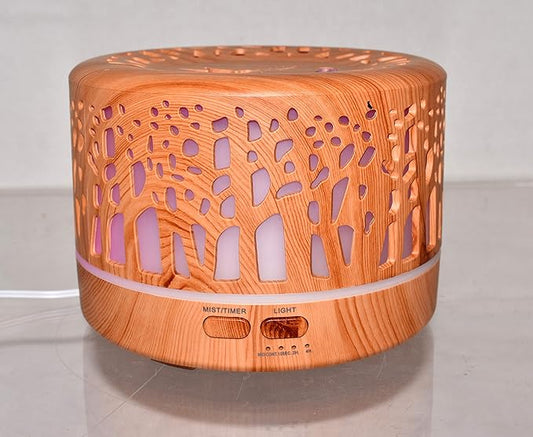 Woodland Trees 500 ml Ultrasonic Quiet Cool Mist Humidifier Diffuser for Essential Oils, 7 Colored LED Lights, 6hr Auto Shut Off and 1/2oz of Premium Sensual Amber ScentedOil