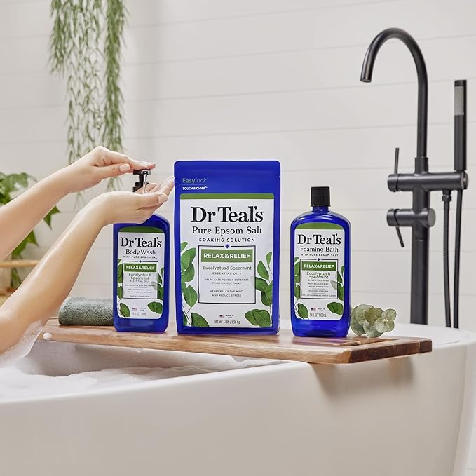 Dr Teal's Foaming Bath with Pure Epsom Salt,Relax & Relief with Eucalyptus & Spearmint,34 fl oz,2 Count (Pack of 6)