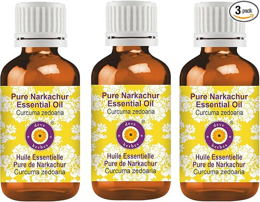 Deve Herbes Pure NAR Kachur Essential Oil (Curcuma zedoaria) Steam Distilled (Pack of Three) 100ml X 3 (10 oz)