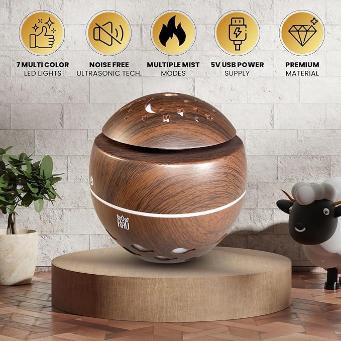 Aromatherapy Cool Mist Diffuser, Essential Oil Diffusers with LED 7-Color Lights, 120ml Capacity, Silent Aroma Diffuser for Home Bedroom, 5V USB Cool Mist Humidifier Includes (Espresso)