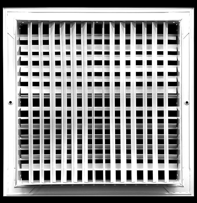 12"w X 12"h Aluminum Double Deflection Adjustable Air Supply HVAC Diffuser - Full Control Vertical/Horizontal Airflow Direction - Vent Duct Cover [Outer Dimensions: 13.6"w X 13.6"h]