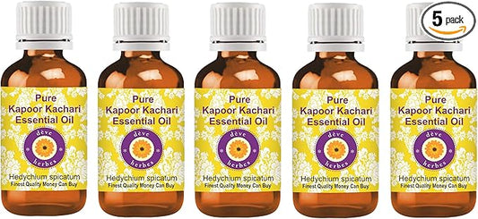 Deve Herbes Pure Kapoor Kachari Essential Oil (Hedychium spicatum) Steam Distilled (Pack of Five) 100ml X 5 (16.9 oz)