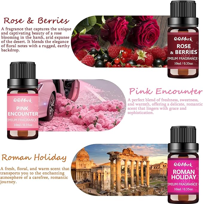Essential Oils Set - Love HER, 6-in-1 Essential Oils for diffusers, Candle Making Scents, Fragrance, Aromatherapy, Gifts - Pink Encounter,Roman Holiday, Rose & Berries,Lavender Sandalwood, Chocolate