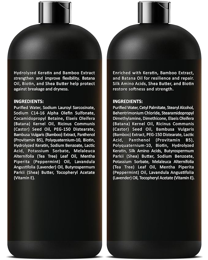 INFINA ESSENTIALS Keratin Shampoo and Conditioner Set | Frizz Control & Smoothing with Batana Oil & Bamboo Extract | Sulfate-Free | Men & Women | 16 fl oz Each