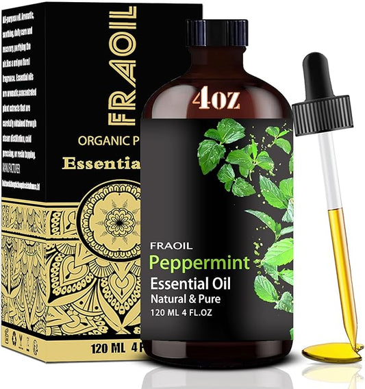 Peppermint Essential Oil, Peppermint Oil 4 Fl Oz 120ML for Diffuser Humidifier Yoga Cleaning DIY Candle Soap Making Perfume Gift Essential Oils FRAOIL (Peppermint 4 Fl Oz (Pack of 1))