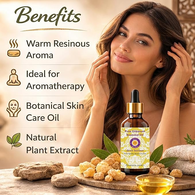 dève herbes Olibanum Essential Oil (Boswellia carterii) with Glass Dropper | Pure | Non-Sticky | Non-Greasy | Lightweight | Men & Women | All Skin Types | Steam Distilled 100ml X 2 (6.76 oz)