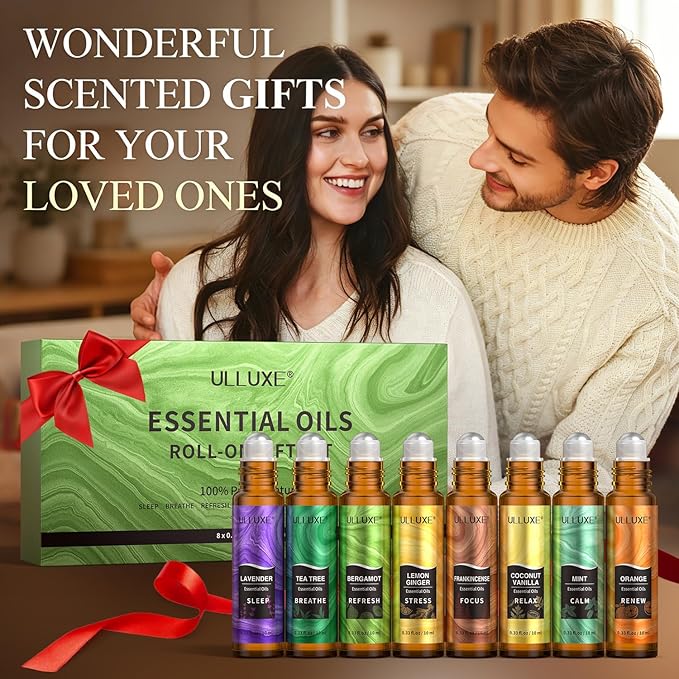 Essential Oils Roll On Set 8 Pack 8 Scent, Gifts for Mom, Wife, Sisters, Self Care Gifts for Women, Essential Oil Roller Set, Natural Aromatherapy Roll Oil Blends for Skin, Relaxing Gift for Women